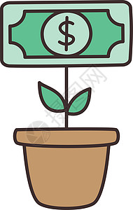 美元生长硬币互联网商业树叶花盆银行业插图现金盆栽图片