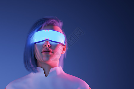 3D插图上VR护目镜的发光女性图片