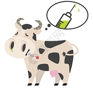 生病的牛猪流感病毒疫苗概念牛肉农场牛奶动物卡通片动物园吉祥物奶牛漫画乐趣图片