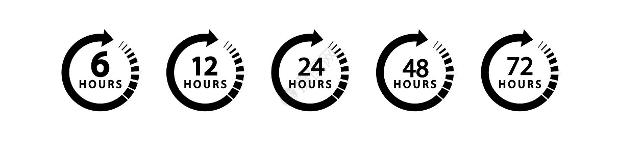 带有箭头圆圈矢量图标集的时钟 工作时间 送货服务时间图标 孤立的时间符号 时间矢量图的流逝图片