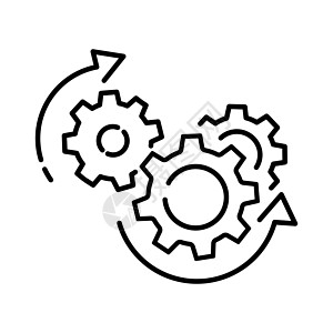 流程管理图标 优化操作 固定策略行业 传动齿轮 白色背景上的细线网络符号-可编辑笔划矢量图解图片