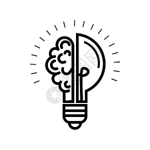 有半个灯泡和大脑被隔离在白色背景上的Logo 象征着创造力 创意想法 思想和思维图片