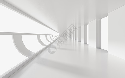 清空白色隧道 3D翻译建筑走廊地面扶手工作室大厅房间空白渲染射线图片