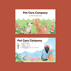 带有可爱狗和猫抱抱概念 水彩色风格的商用贺卡模板女孩成人水彩猫咪朋友插图幸福动物友谊女士图片