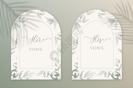 他的 她的誓言 婚礼邀请卡背景与绿色水彩植物叶子 婚礼和 vip 封面模板的抽象花卉艺术背景矢量设计图片