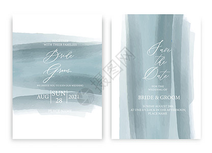 婚礼请柬海浪水彩风格系列设计 水彩纹理背景 小册子 请柬模板图片
