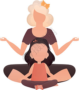 妈妈和女儿瑜伽 卡通风格 孤立 矢量母亲父母健身房活动微笑插图力量女性运动女士背景图片