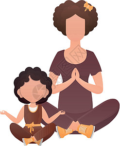 母亲和女儿瑜伽 卡通风格 白色背景孤立 前一插图图片