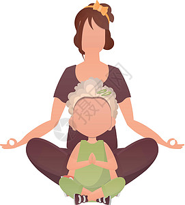 妈妈和女儿在冥想 卡通风格 孤立 矢量女性父母运动插图孩子童年瑜伽成人家庭实践图片