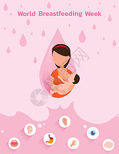 世界母乳喂养周插图牛奶婴儿皮肤母性母亲黑发哺乳期女士护理图片
