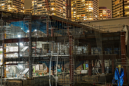 横滨 米纳托米拉伊高楼建筑工地建筑学重机城市建造业摩天大楼机器起重机房子酒店房地产图片