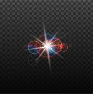 矢量镜头耀斑效应 带射线的圆形孤立透明光学设计 空间恒星爆炸 豪华闪烁亮点 数字图形圆圈星星光束物理火花宇宙闪光星系反射辉光图片