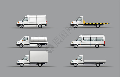 具有不同车身选项的现代轻型卡车的一组图像 平面矢量图 侧面图图片
