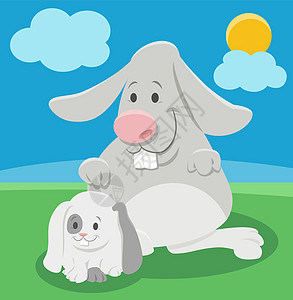 与小兔子一起的快乐卡通兔动物角色图片