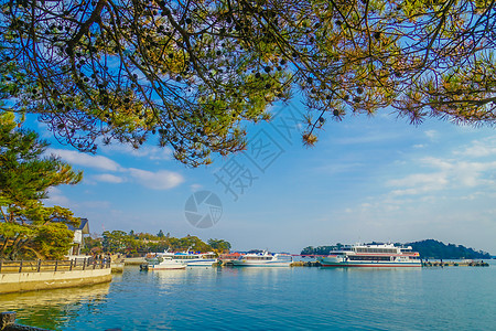 松岛地貌和船海洋血管港口海岸线三观图片