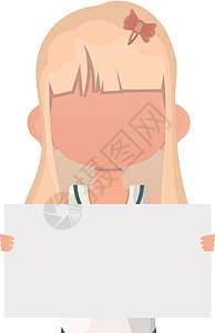 小姑娘拿着一张空白纸 孤立无援 平凡的风格学校卡片女性木板标语快乐卡通片海报广告牌女孩图片