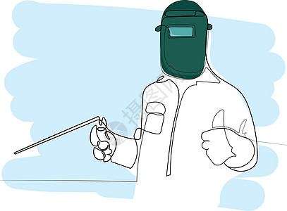 装有焊接面罩的焊接设备面具男人一条线安全工作工人工厂头盔男性绘画图片