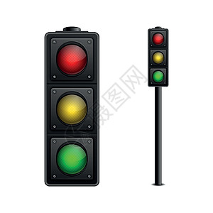 矢量 3d 逼真详细道路交通灯图标集隔离 安全规则概念 设计模板 红绿灯 交通灯导航控制黄色卡片图表信息警告绿色红色信号图片