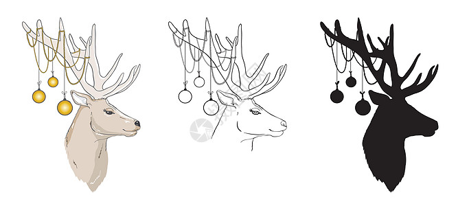 一套ELK光轮 线条隔离或标志孤立符号符号矢量 大纲和中风样式 收集高质量的矢量图解男性牛角鹿角标识毛皮脊椎动物艺术驯鹿森林绘画图片