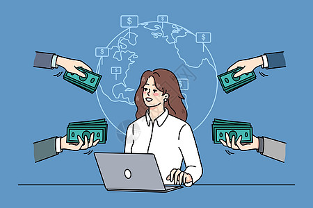 从事计算机工作的女商务人士在国际上挣钱 在国际范围内赚钱图片
