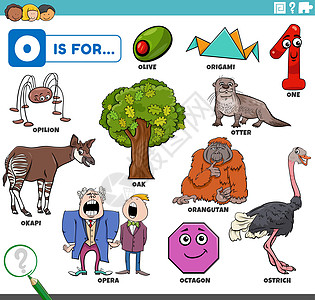 o 用卡通字符进行教育的词组绘画资产字母英语猩猩学习工作簿语言孩子们橡木图片