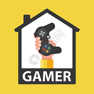 在家里玩电脑游戏 手握着操纵杆按钮闲暇手柄媒体控制社交房子活动电脑控制器图片
