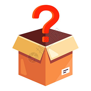 打开的纸盒带有红色问答标记的纸板框 打开未知包裹插画