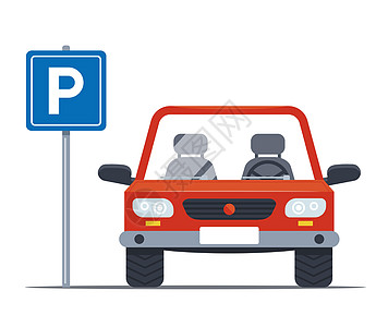 私家车的停车位 街上的铁牌白色金属路标标签红色汽车蓝色城市停车民众图片