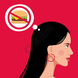 女孩思考饮食和拒绝快餐的问题图片