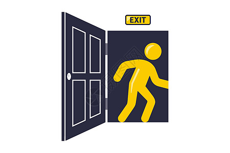 黄色标志从燃烧的建筑物中疏散标签路线安全办公室建筑跑步出口帮助指导警报图片
