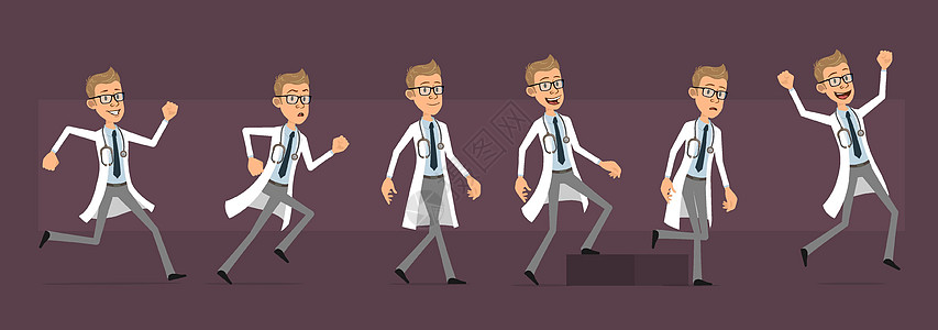 Cartoon 医生或科学家字符矢量运气男性快乐楼梯动画片男人疫苗医院微笑男生图片