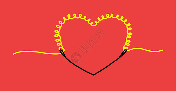 以铁丝线形式呈现的心脏 Logo 图标风格灯泡活力框架卡片插图草图艺术红色婚礼图片