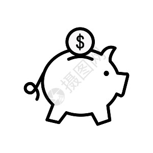 Piggin 银行图标矢量插图 在白色背景中被孤立 保存了平猪鱼存量插图大纲图片