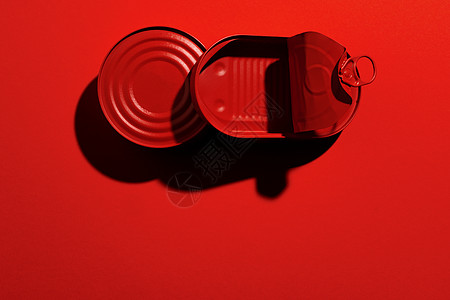 红色背景的暗红锡罐食物罐装养护产品空白金属图片