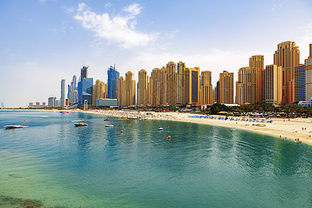 迪拜Jumeirah海滩居民点海滩全景建筑奢华旅游地标假期天空码头景观晴天长廊图片