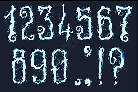 蓝色数字和符号的手绘设计字体图片