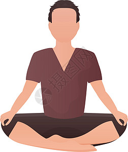 一个人坐着冥想 孤立无援 卡通风格男性身体压力成人卡通片专注平衡训练赤脚男人图片
