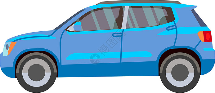 蓝色前舱玩具 侧视图中的卡通汽车图标图片