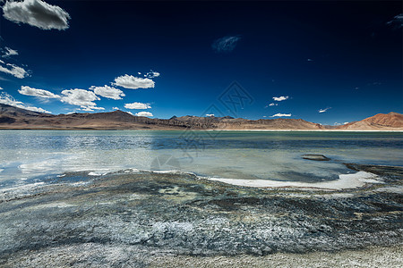 印度拉达赫喜马拉雅山Tso Kar湖山脉天空荒野风景图片