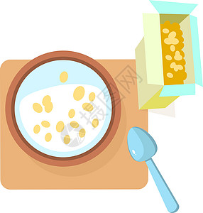 谷物图标 纸盒和牛奶碗 经典早餐食品图片