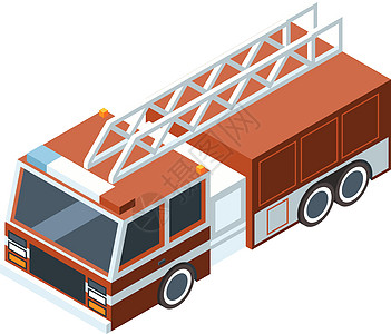 消防车 消防员的几何运输 城市服务图标图片