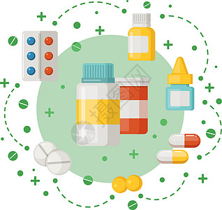 医药药丸概念 塑料容器中喷雾器和胶囊中的药片图片