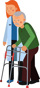 护理老年人助行辅助助步护理的护士图片
