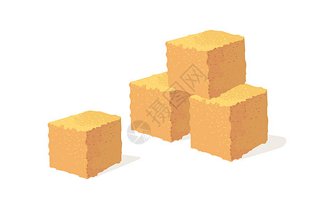 甘蔗糖立方体 棕色方形甘蔗产品 卡通矢量平板图标插图图片
