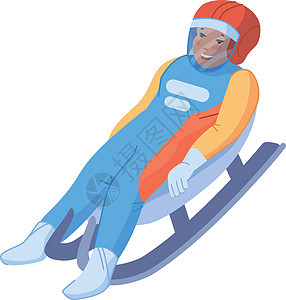 戴头盔的男孩滑下雪橇 冬季儿童活动图片