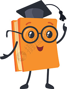 有趣的书字符 教师眼镜中的教科书和帽子毕业 卡通图标矢量插图等图片