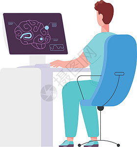 医生在电脑屏幕上检查脑部扫描 健康诊断图片