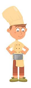拿着锅子的厨师小孩 可爱的卡通男孩图片