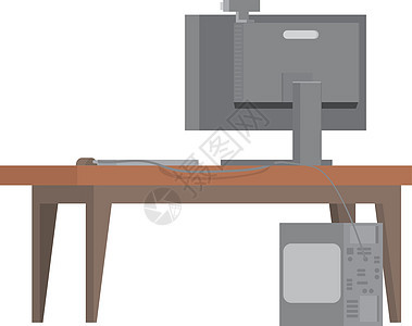 带监视器的计算机台 用卡通风格的木制办公桌图片