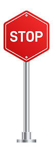 停止路标 金属杆上的红六边形板图片